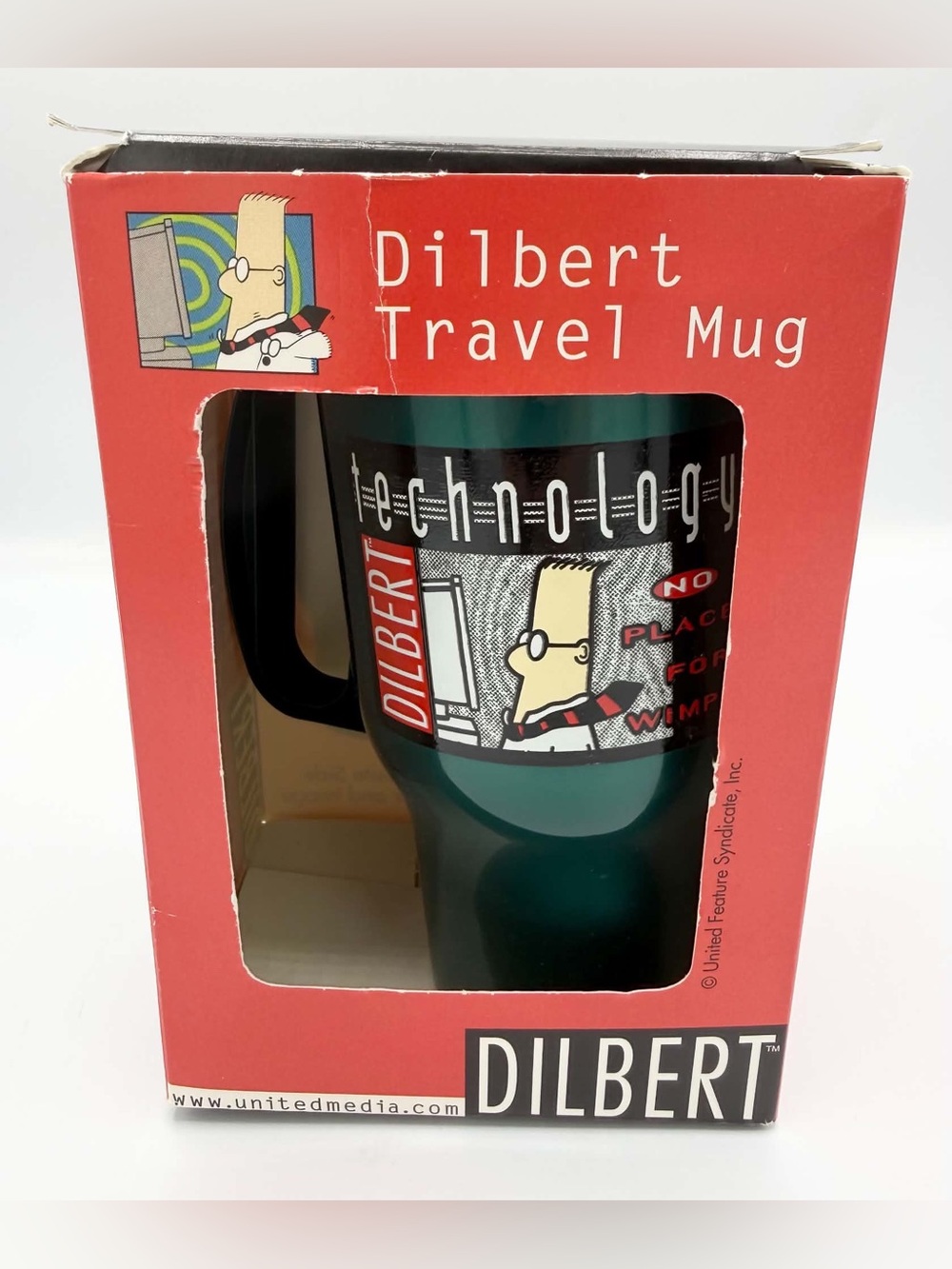 Dilbert Travel Mug 16 ounce  UsA " Technology No Place For Wimps”